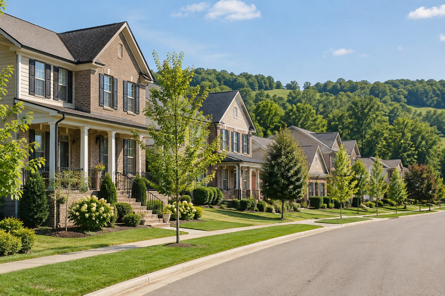 A quiet tree-lined street in Middle Tennessee, illustrative