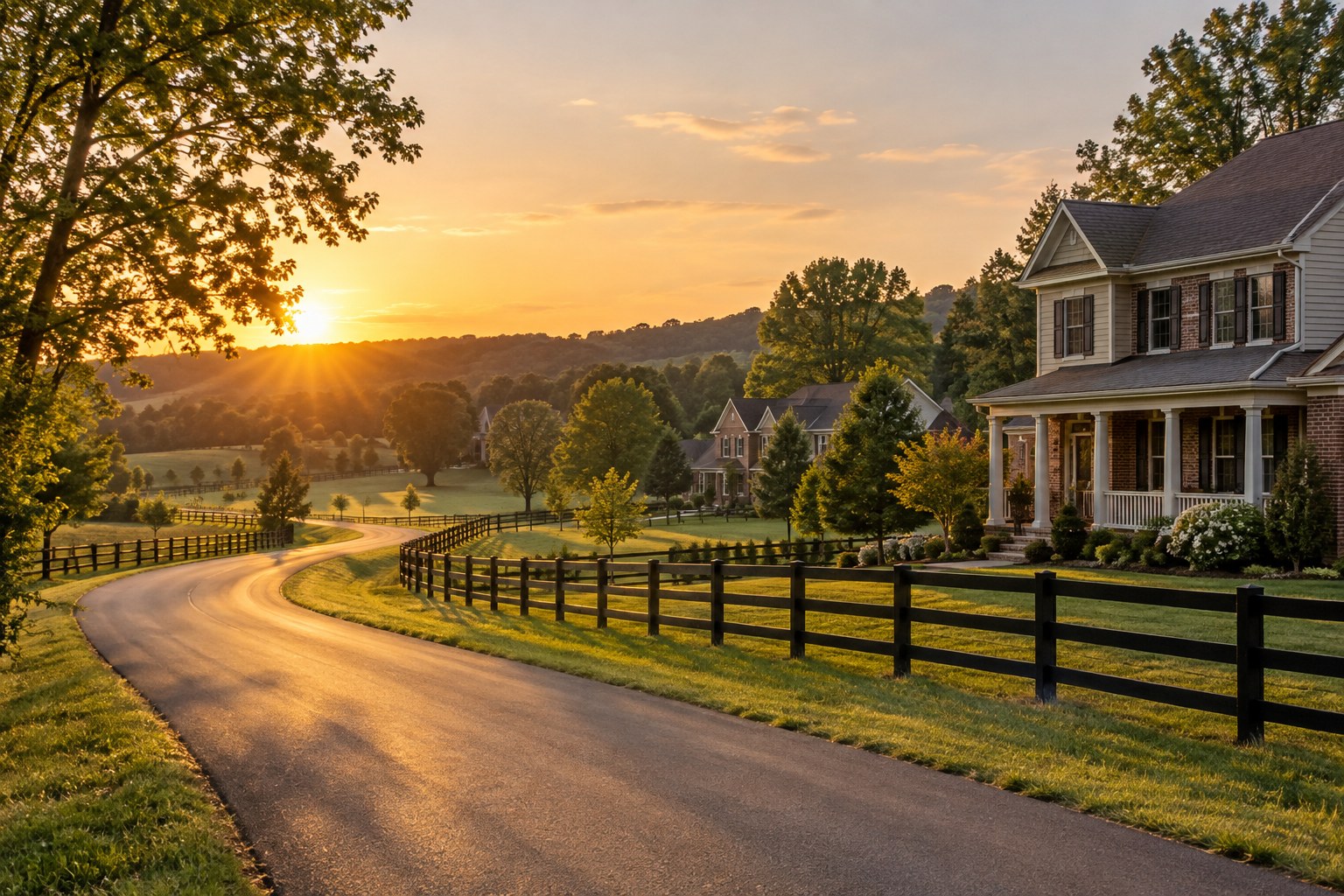 A Tennessee street with mature trees, illustrative