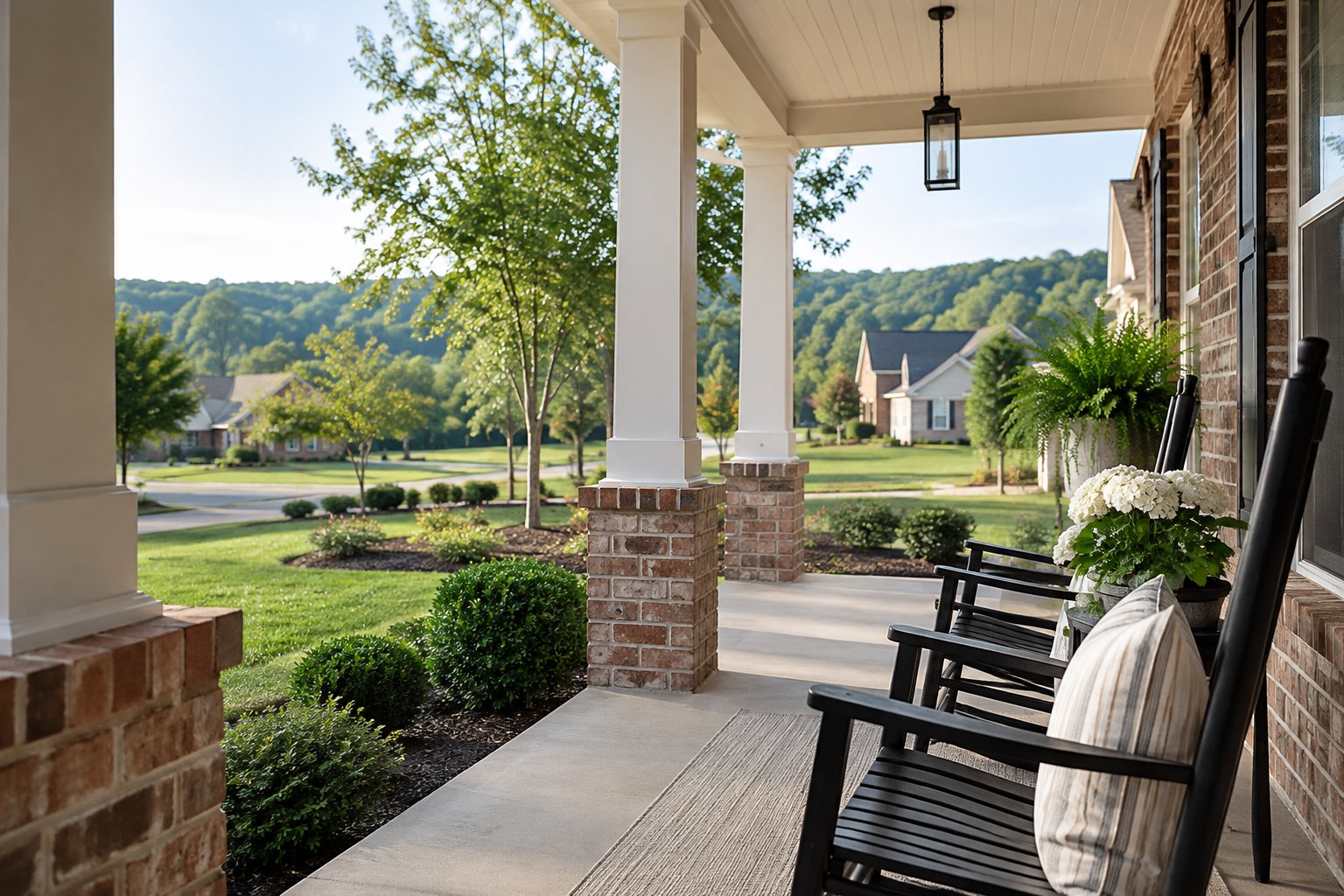 A covered front porch of a Tennessee home, illustrative